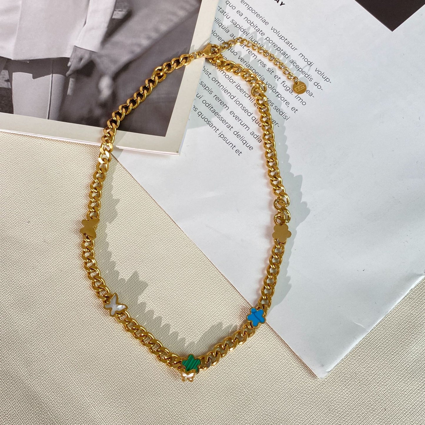 Hip-hop 18K Gold Plated Butterfly Titanium Steel Necklace