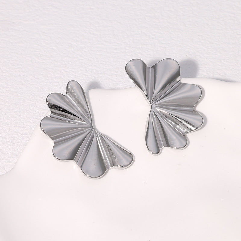 Minimalist Geometric Fan-Shaped Stainless Steel Earrings for Women with Plating Finish