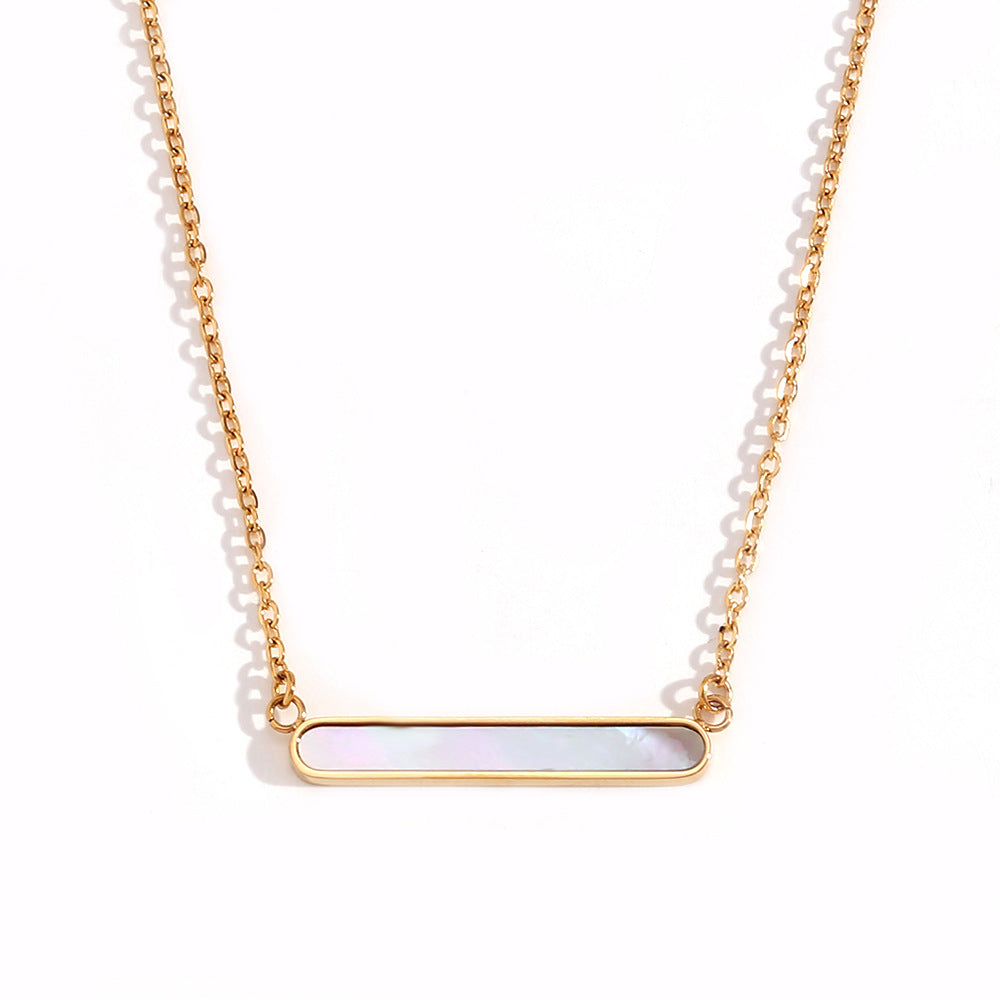 Collana da donna alla moda minimalista geometrica in acciaio inossidabile placcato oro 18 carati con pendente a barra lunga e conchiglia