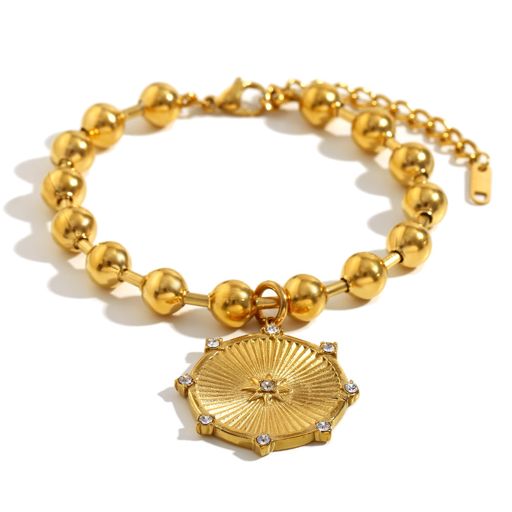 Fashion Minimalist Eight-Pointed Star Pendant Necklace and Bracelet Set in Stainless Steel with 18K Gold Plating