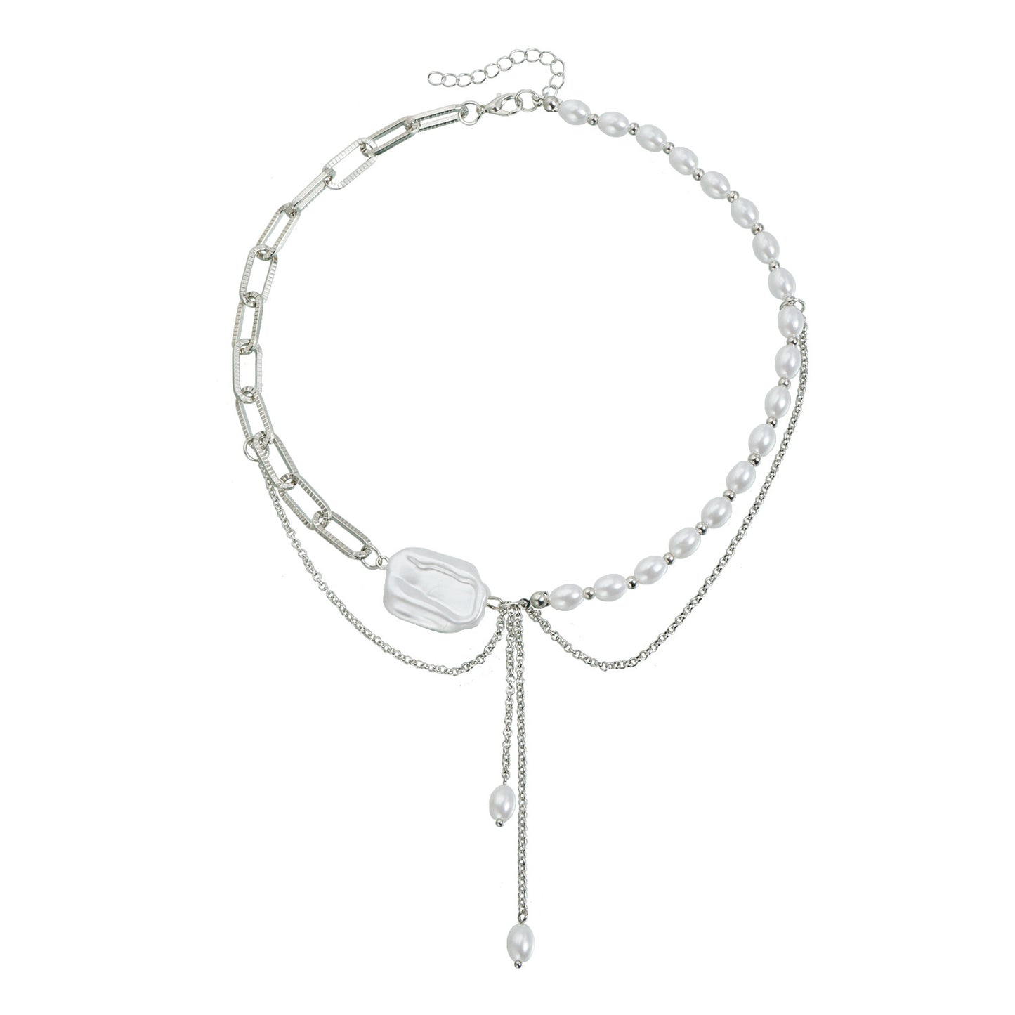 Elegant Geometric Alloy Tassel Necklace with Pearl Accents for Women