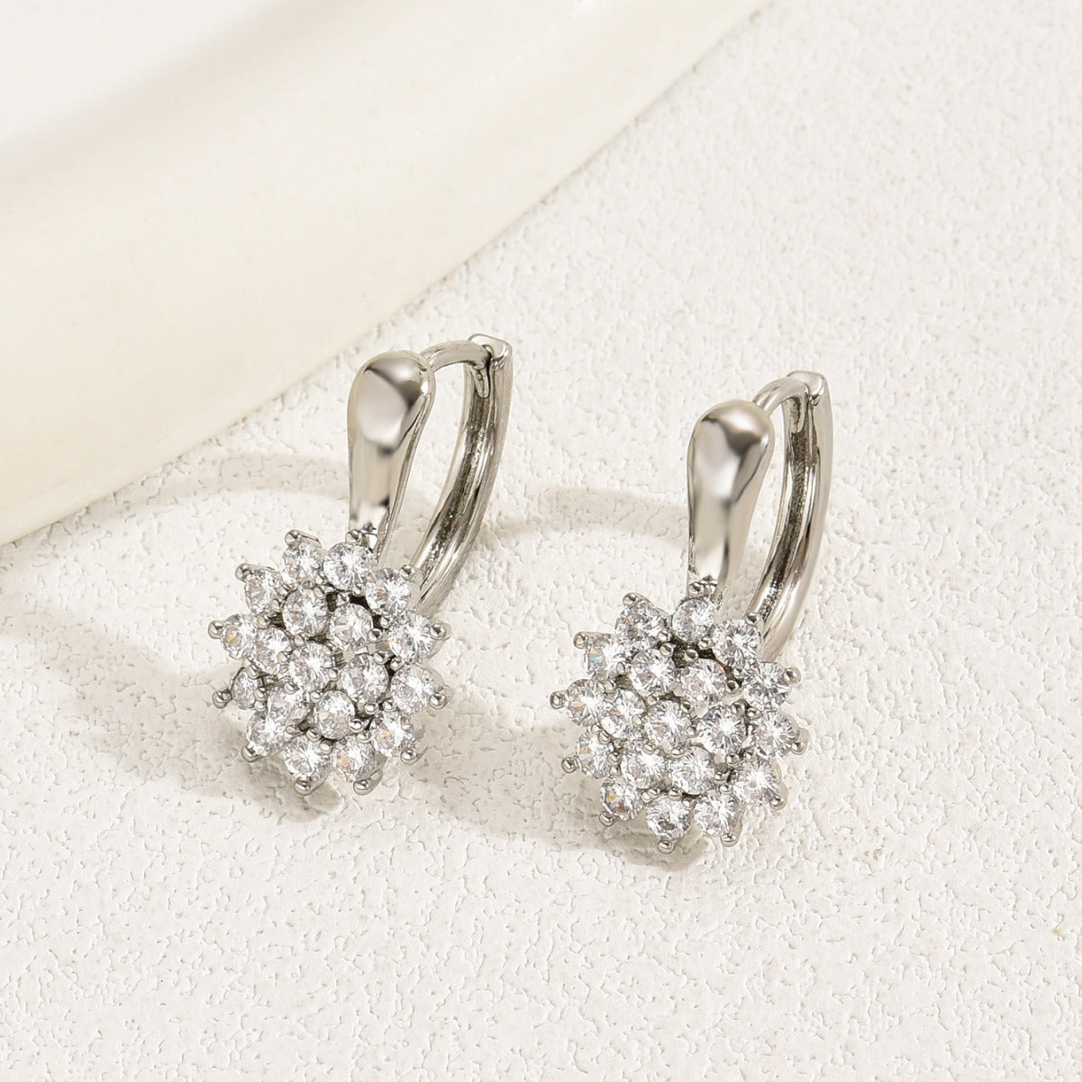 Minimalist Snowflake-Shaped Zircon-Set Copper Earrings for Women with Stainless Steel Posts