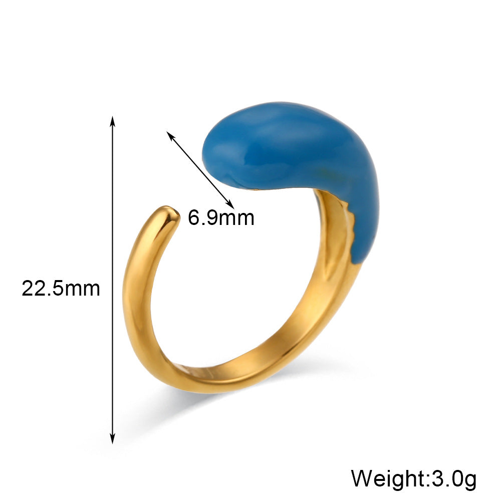 Minimalist Geometric Stainless Steel Adjustable Drip-Painted Drop-Shaped Ring for Women