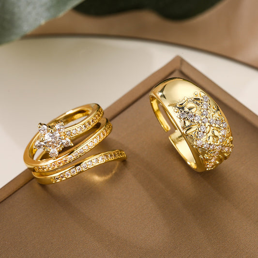 Minimalist Irregular Geometric Ring for Women Made of Brass with Gold Plating and Micro-Pavé Setting