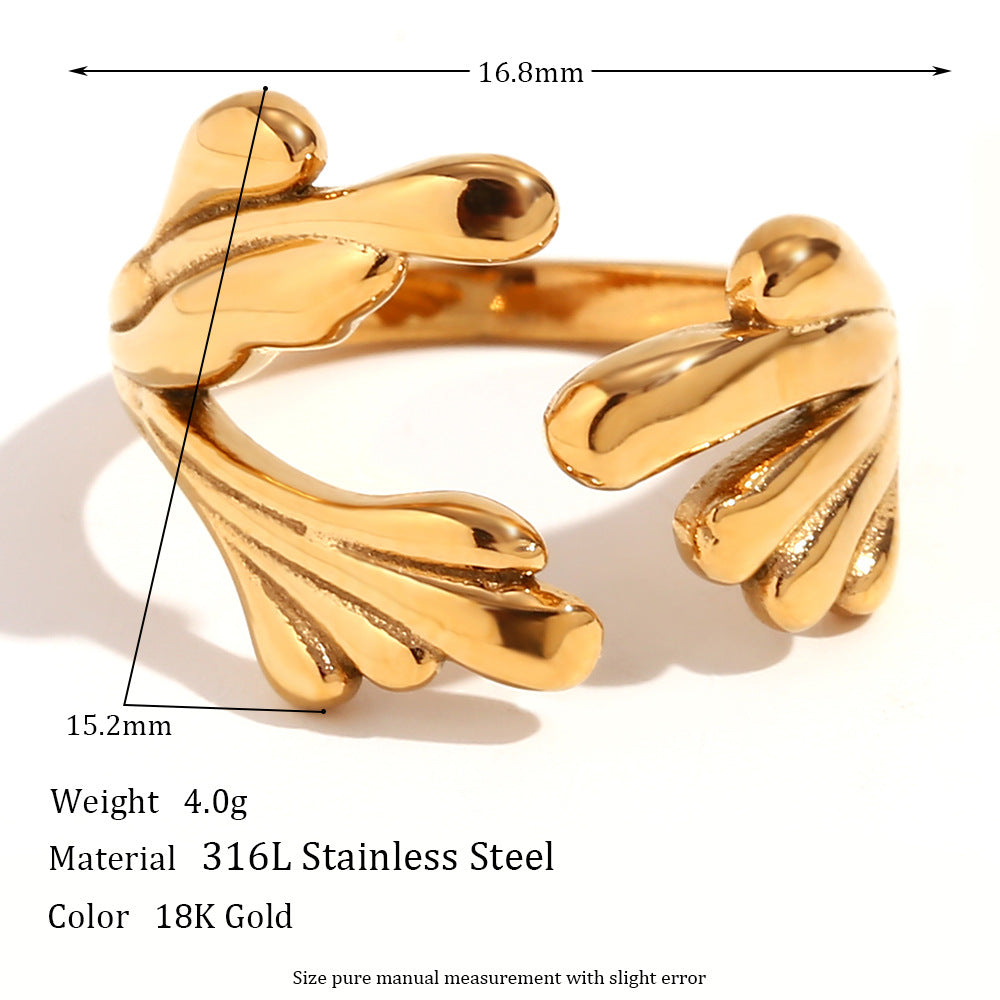 Vintage-Inspired Geometric Stainless Steel Ring with 18K Gold Plating and Micro-Pave Heart Flower Design for Women