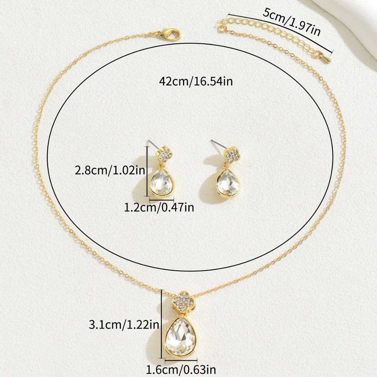 Conjunto de Pendientes Largos y Collar Minimalistas Geométricos con Incrustaciones de Diamantes para Mujer, Joyería de Cobre con Cadena y Colgante