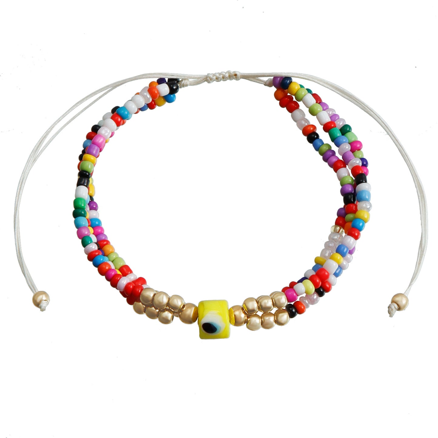 Elegante bracciale da donna in metallo galvanizzato a forma di occhio con intreccio di perline colorate