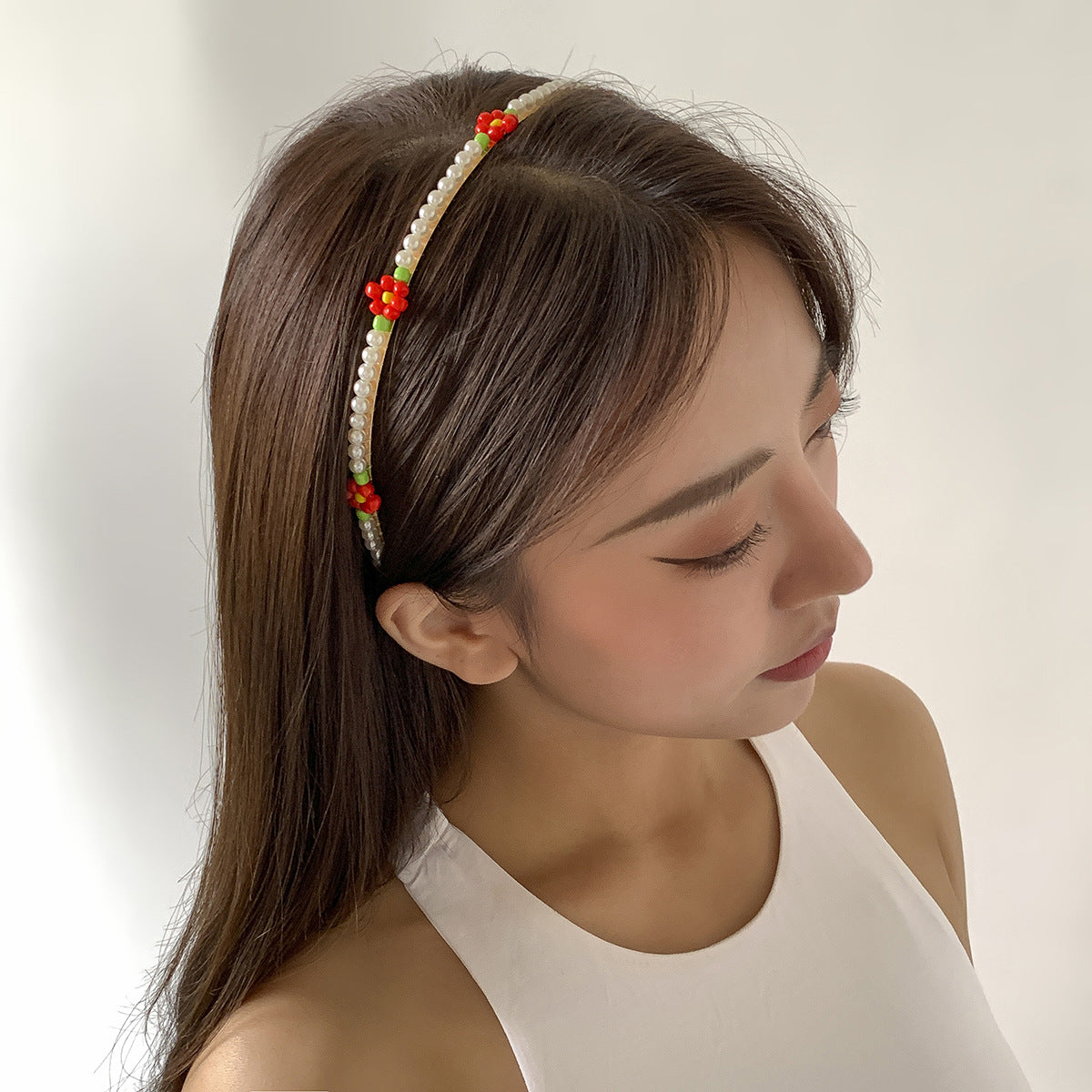 Sweet Floral Imitation Pearl Flower Iron Headband