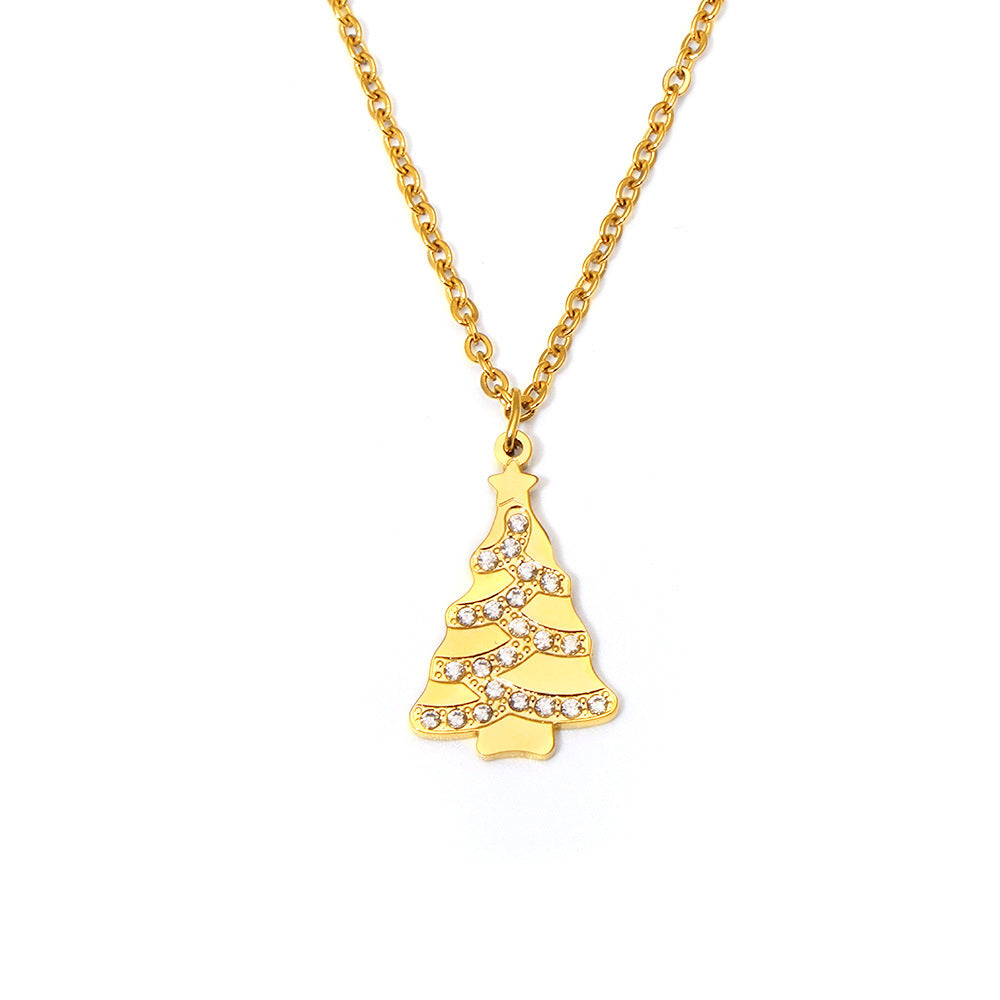 Collar con colgante de árbol de Navidad con noria geométrica de lujo en acero inoxidable con circonita, chapado en oro PVD, regalo romántico para mujer