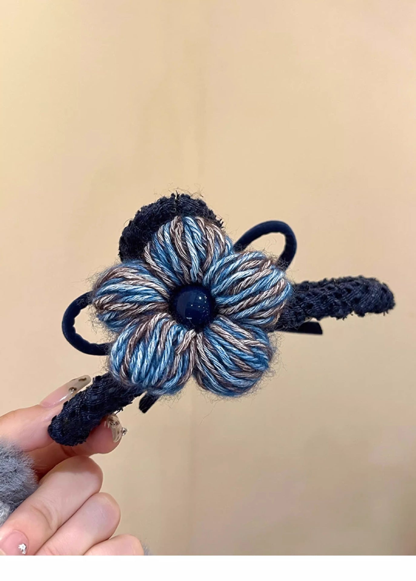 Fermaglio per capelli a graffetta in maglia floreale stile lusso da donna, accessorio fatto a mano per tutti i giorni