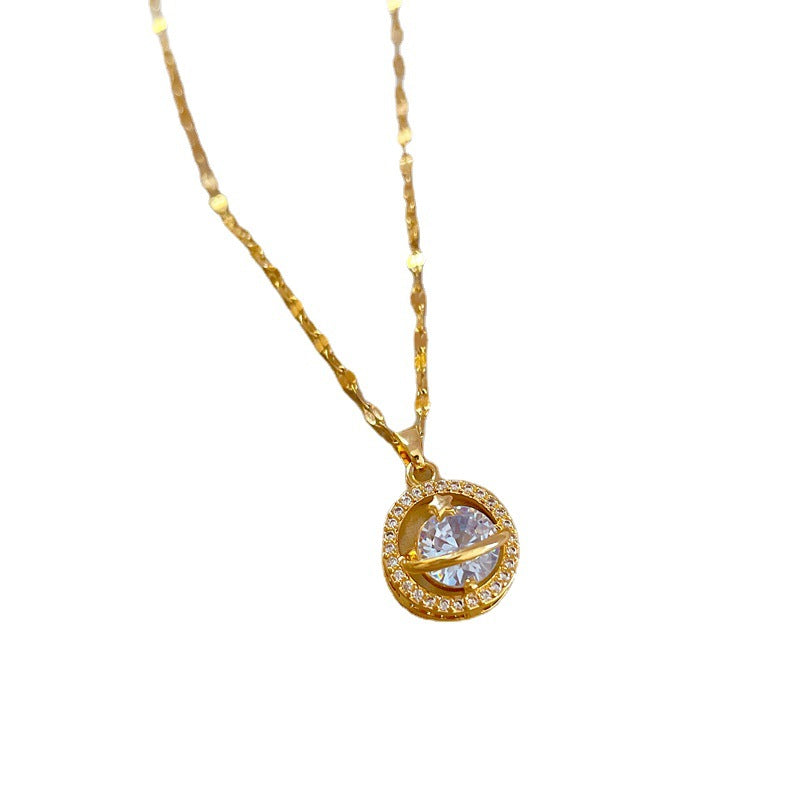 Collana con ciondolo geometrico di lusso da donna in acciaio inossidabile con strass catena girocollo in acciaio al titanio
