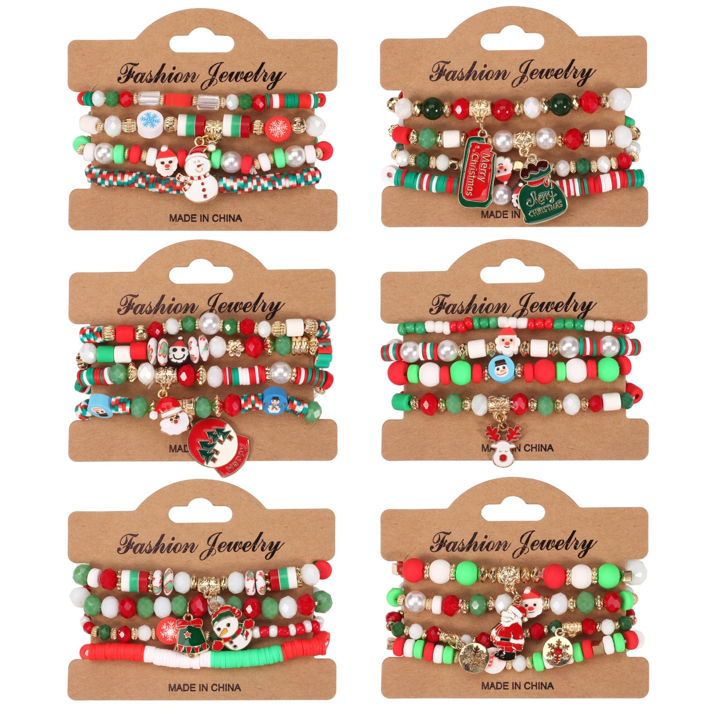 Unisex Natural Stone Beaded Bracelet with Snowman Christmas Tree Santa Reindeer Charms Floral Pattern Holiday Gift