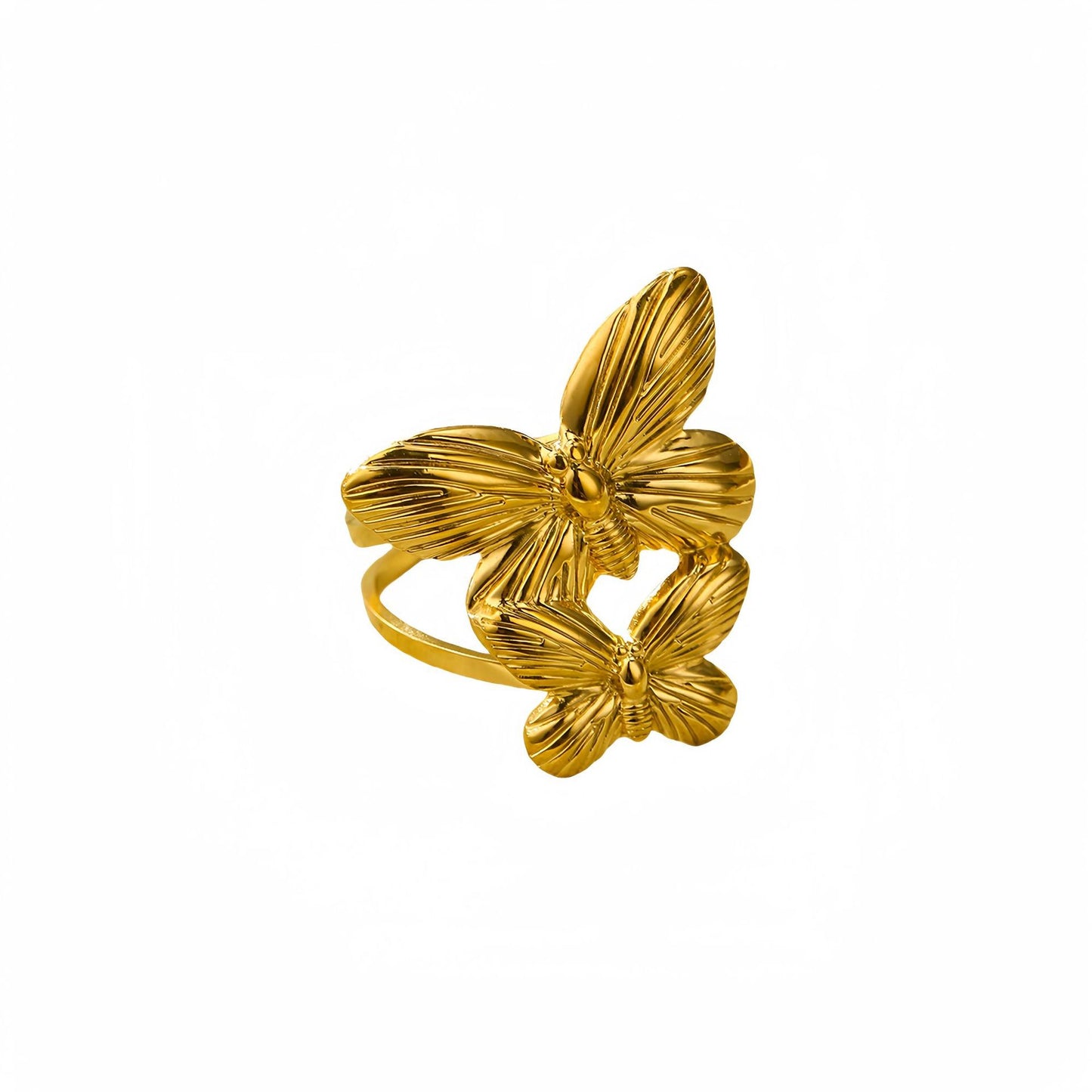Anillo de Acero Inoxidable en Forma de Mariposa de Lujo Ligero para Mujeres, Accesorio de Moda con Baño Resistente a la Decoloración