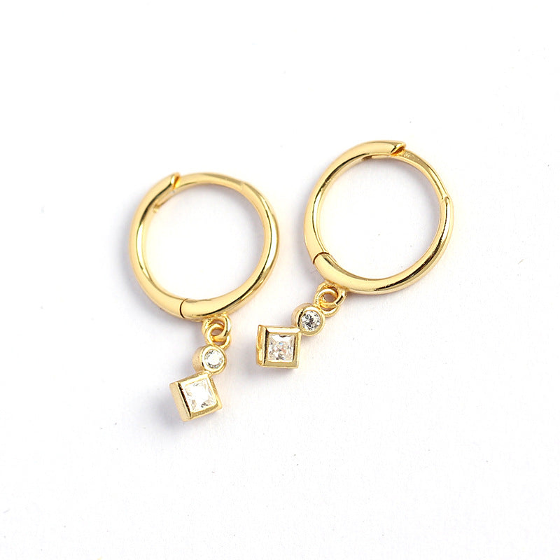 Orecchini a cerchio da donna minimalisti geometrici quadrati con strass in argento sterling 925