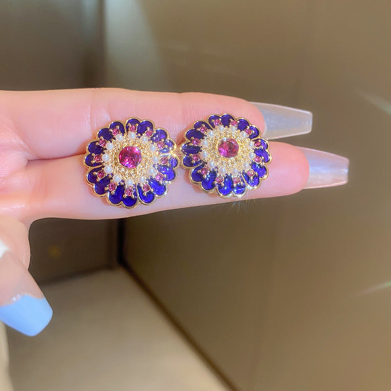 Orecchini a perno vintage in lega a forma di goccia con intarsio in strass e perni in acciaio inossidabile da donna
