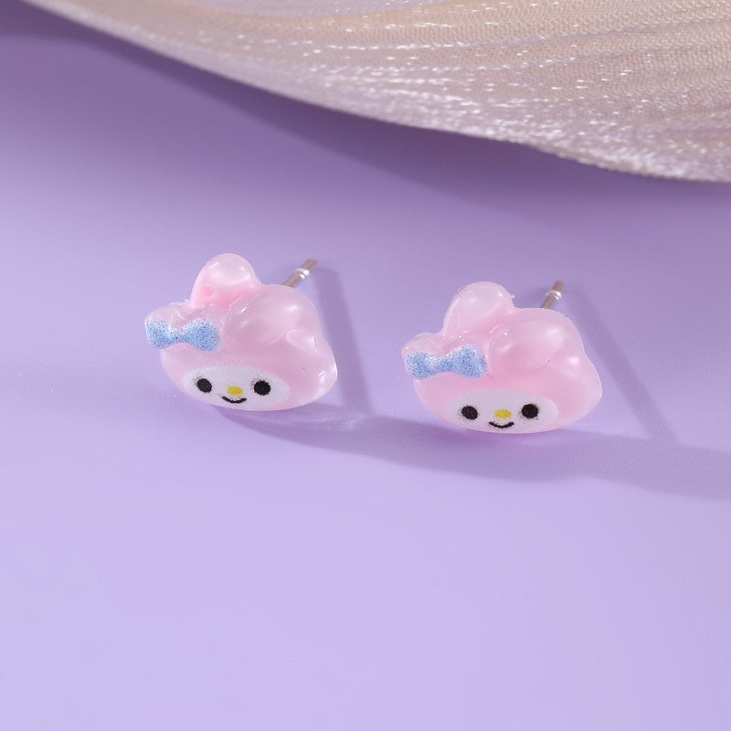 Orecchini a perno in resina con cartone animato minimalista Kuro Mi per bambine dai 3 ai 10 anni, gioielli per bambini stile principessa