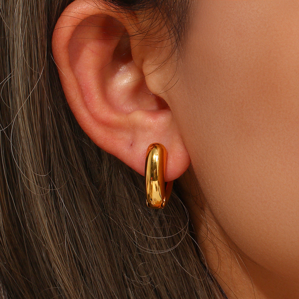 Minimalist Heart-Shaped Stainless Steel Earrings with 18K Gold Plating for Women
