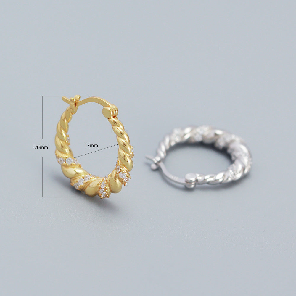 Orecchini a cerchio rotondi Sweet Streetwear in argento sterling 925, intrecciati e testurizzati, gioielli di tendenza geometrici per donne