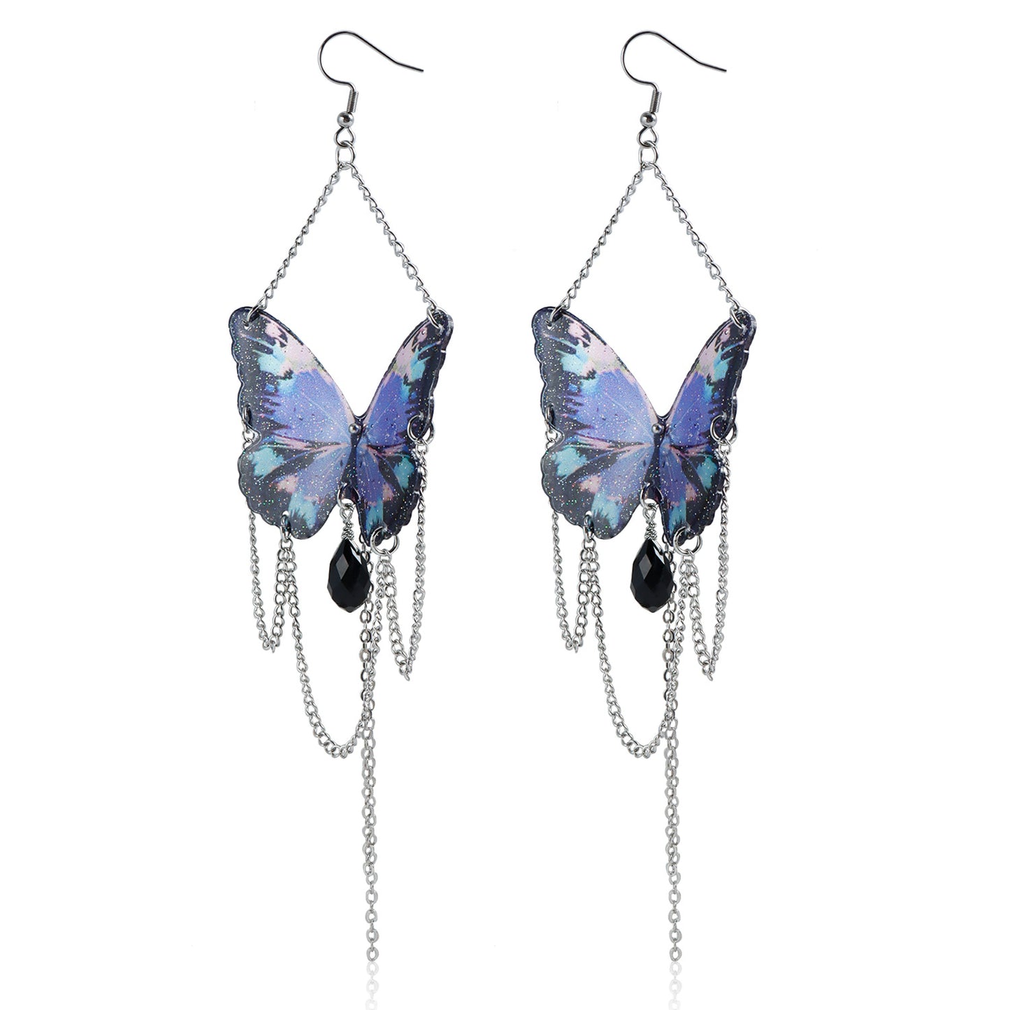 Orecchini pendenti lunghi viola minimalisti da donna con design geometrico a farfalla in acciaio inossidabile placcato titanio