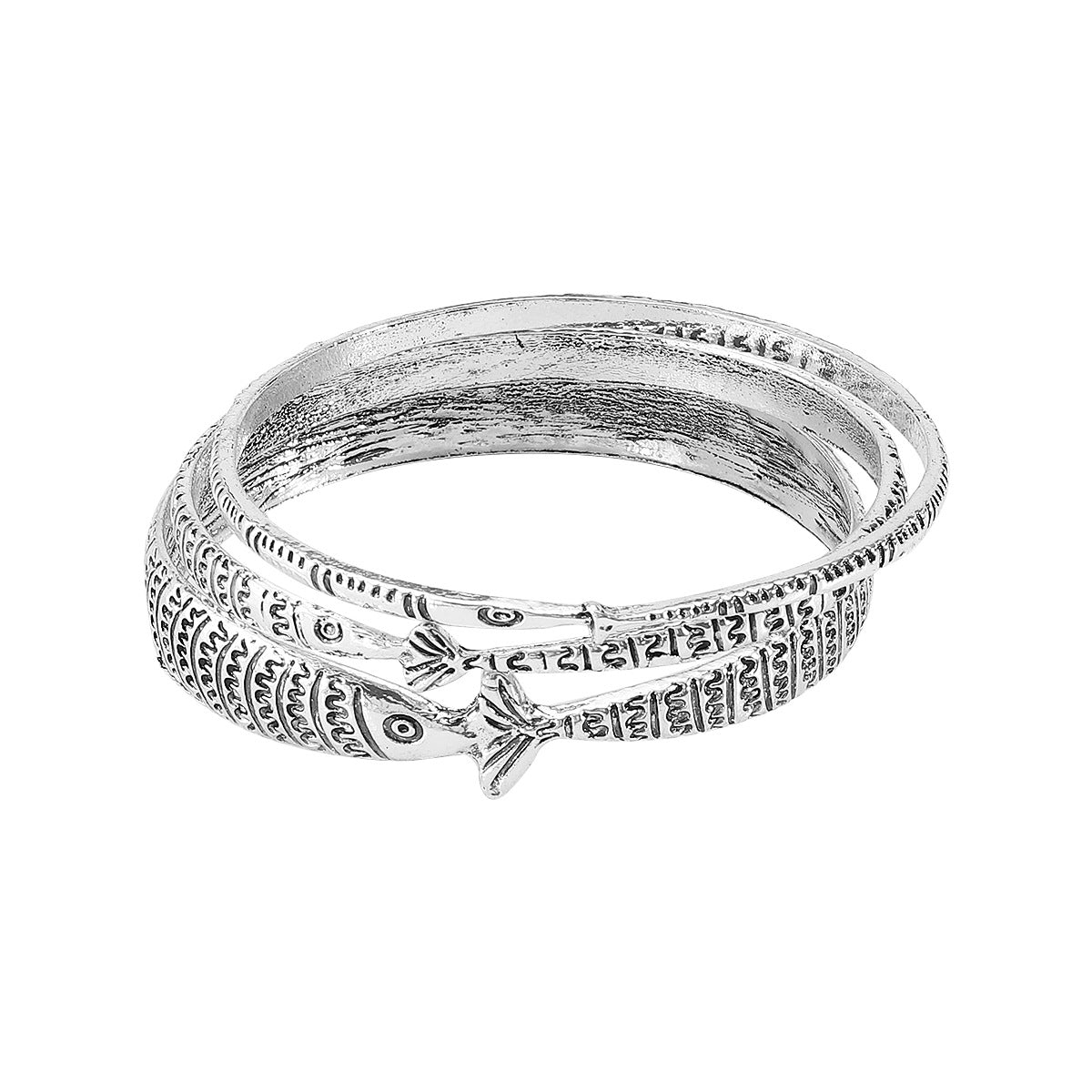 Bracciale multistrato impilabile in lega ispirato al vintage da donna con design a pesci animali marini e finitura galvanizzata