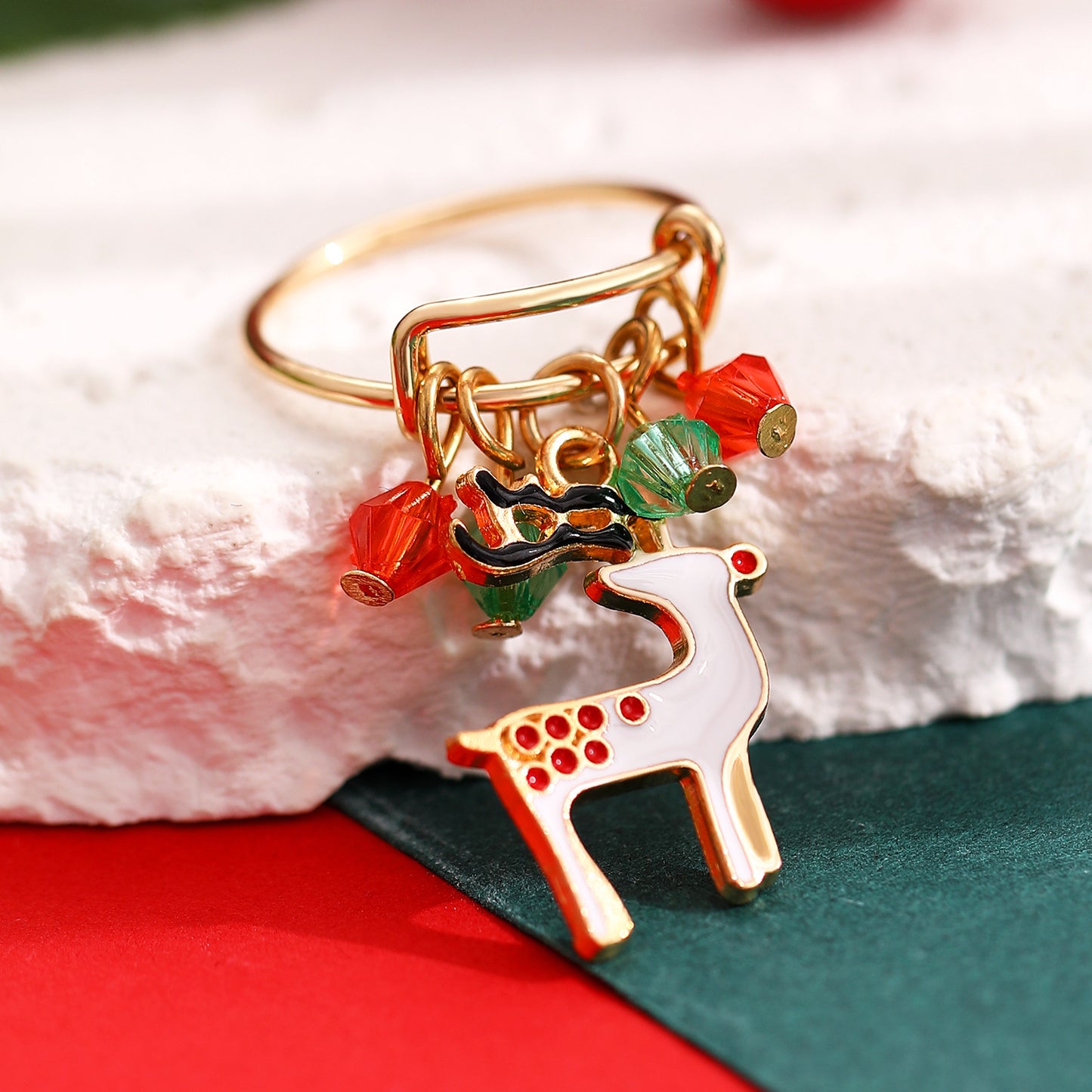 Anello a forma di cervo in lega stile Ins con finitura placcata, regalo di Natale per donne