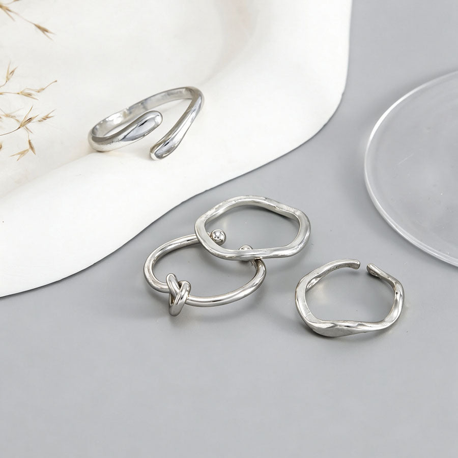 Minimalist Geometric Alloy Open Toe Ring Set for Women