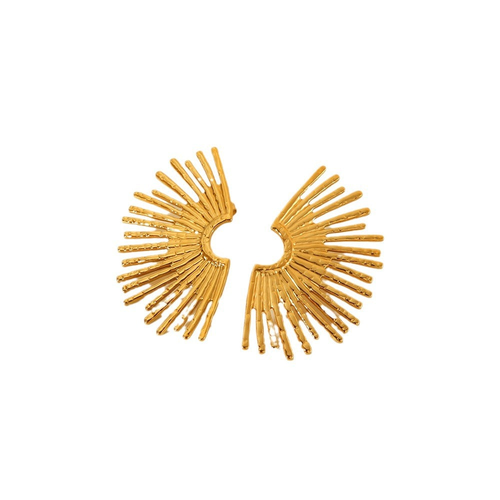 Fashion Geometric Fan Shape 18K Gold Plated Stainless Steel Statement Earrings for Women