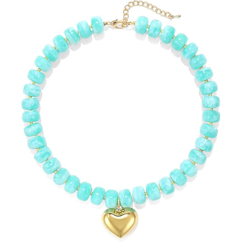 Bohemian Casual Heart Resin Pendant Beaded Necklace for Women