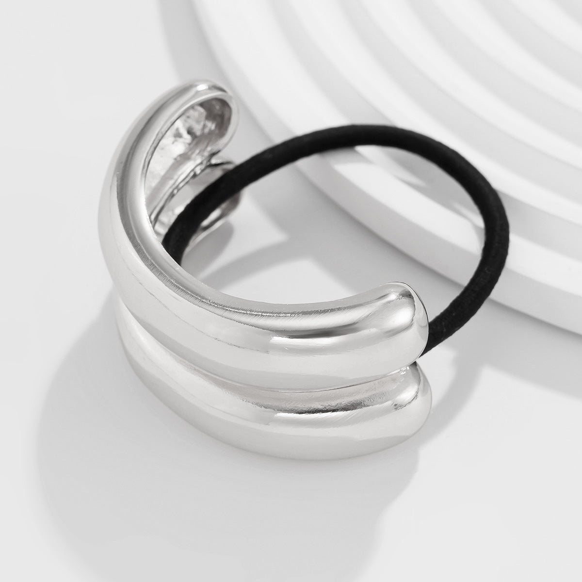 Vintage Irregular Geometric Alloy Plated Double Layer Curved Elastic Hairpin