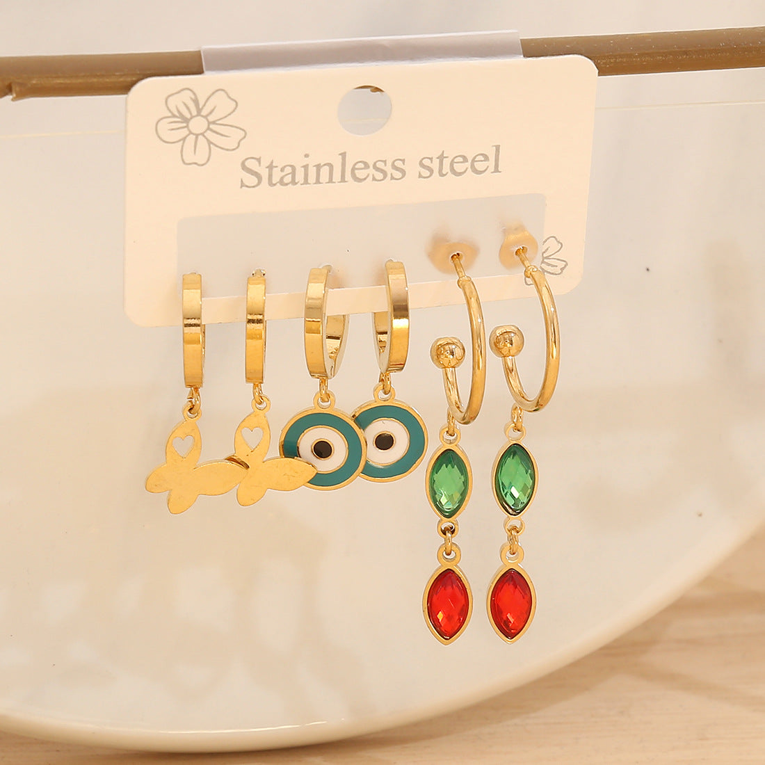 Fashionable Daisy and Clover Stud Earrings in Stainless Steel with Plated Finish for Women