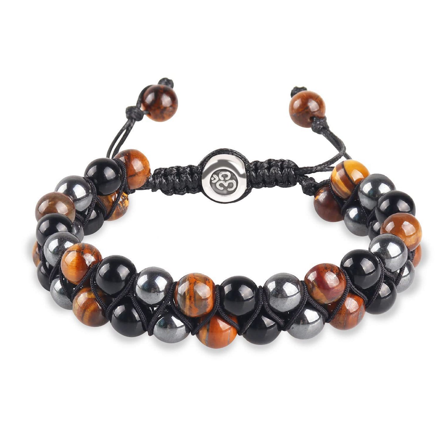Men's Geometric Agate Woven Bracelet with Floral Pattern
