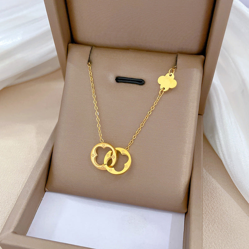 Geometric Minimalist Titanium Steel Plated Necklace with Stainless Steel 304 Pendant for Unisex