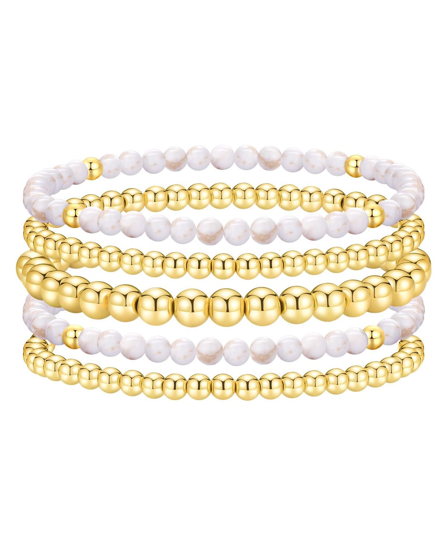 Bohemian 14K Gold Plated Brass Geometric Round Turquoise Beaded Bracelet Set for Women