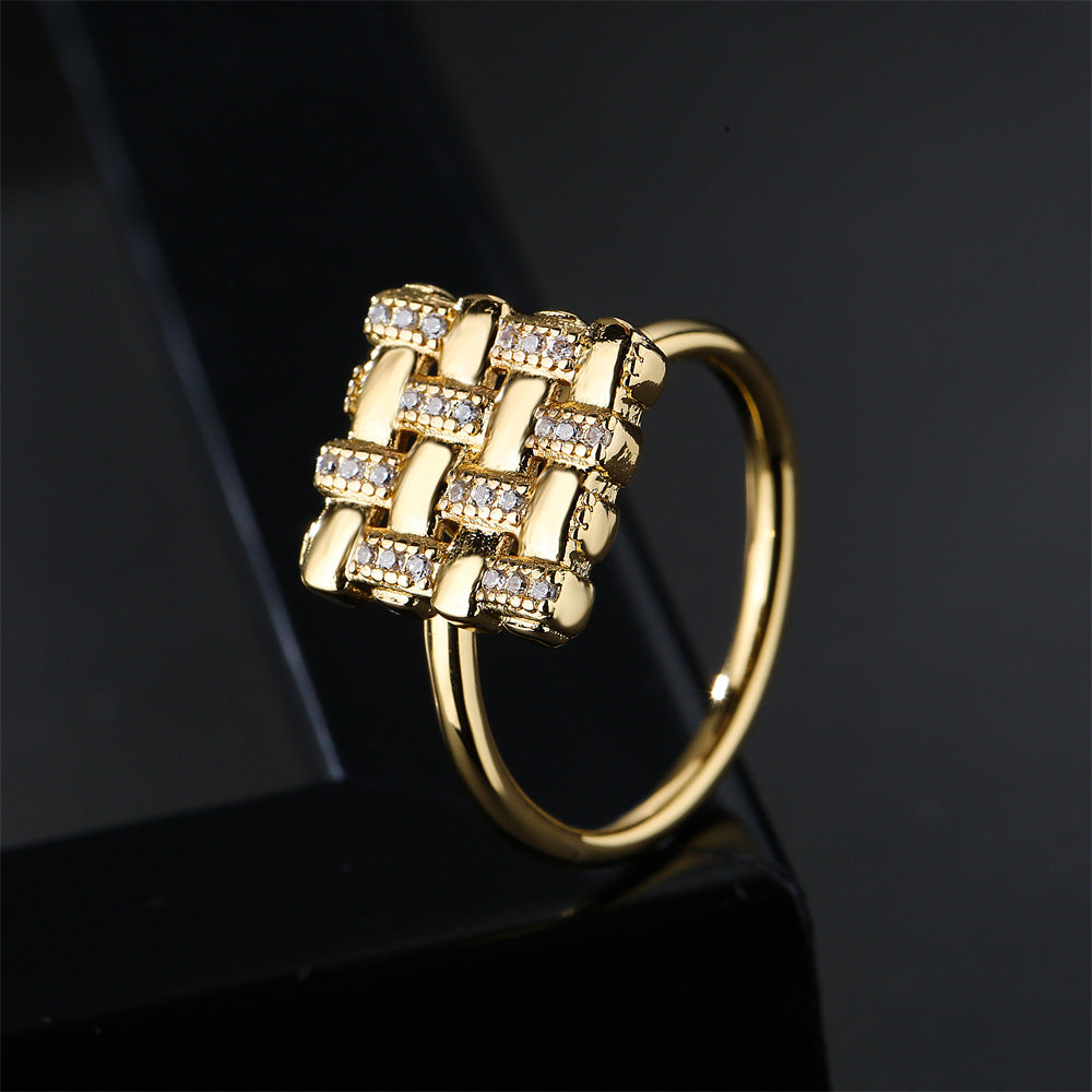 18K Gold Plated Brass Geometric Open Ring for Women
