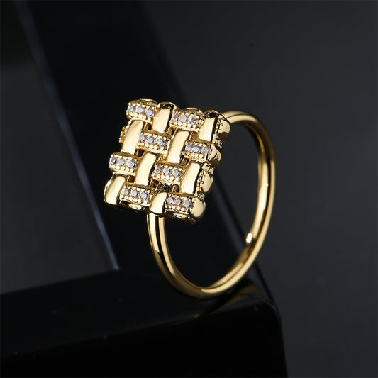 18K Gold Plated Brass Geometric Open Ring for Women