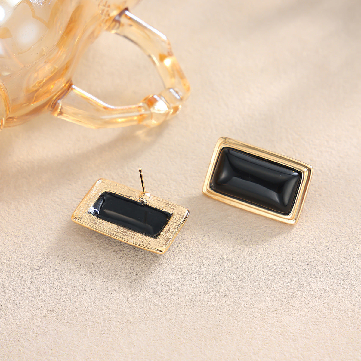 Vintage Square Geometric Acrylic Inlaid PVD Stainless Steel Earrings for Women
