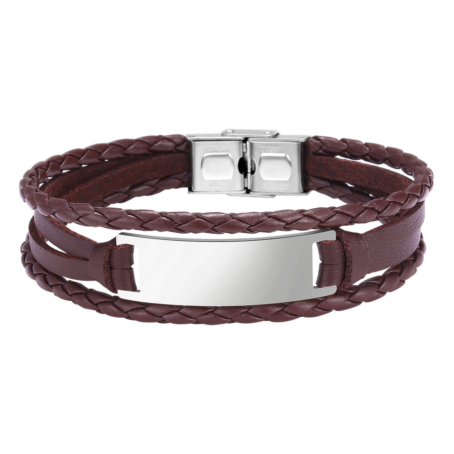 Bracciale in Acciaio al Titanio Intrecciato Geometrico alla Moda da Uomo con Opzione Incisione e Finitura Placcata