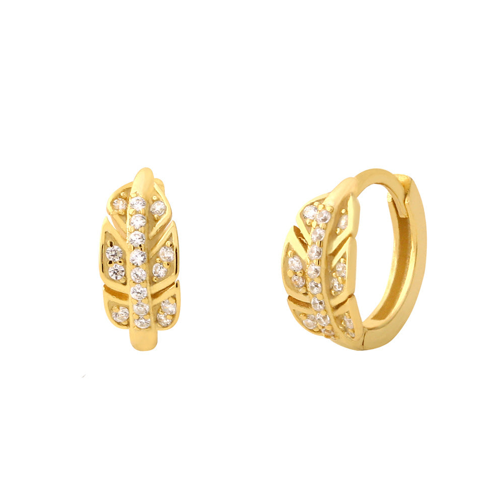 Aretes de plata esterlina 925 con forma de hoja, estilo lujoso, con incrustaciones completas de diamantes de imitación para mujer