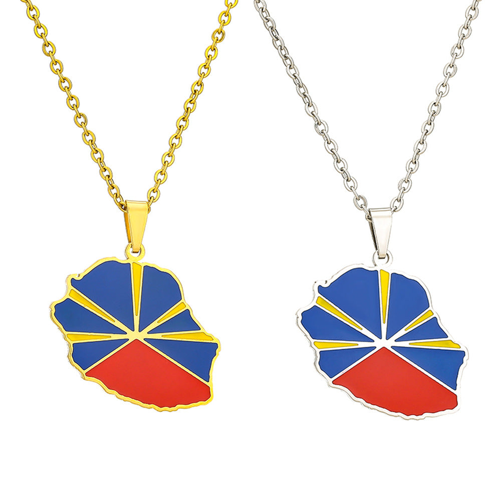 Collana vintage con pendente geometrico etnico in acciaio inossidabile con ciondolo in acciaio al titanio e finitura galvanizzata su catena a O