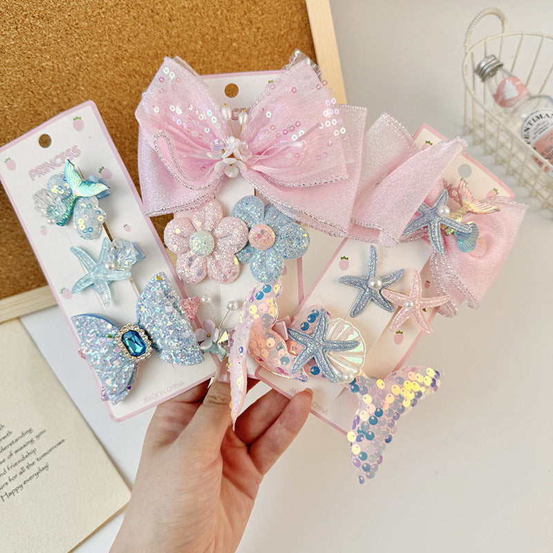 Dulce pinza de pelo de princesa del océano de dibujos animados para niñas con detalle de lazo y accesorio para el pelo de tela con forma geométrica