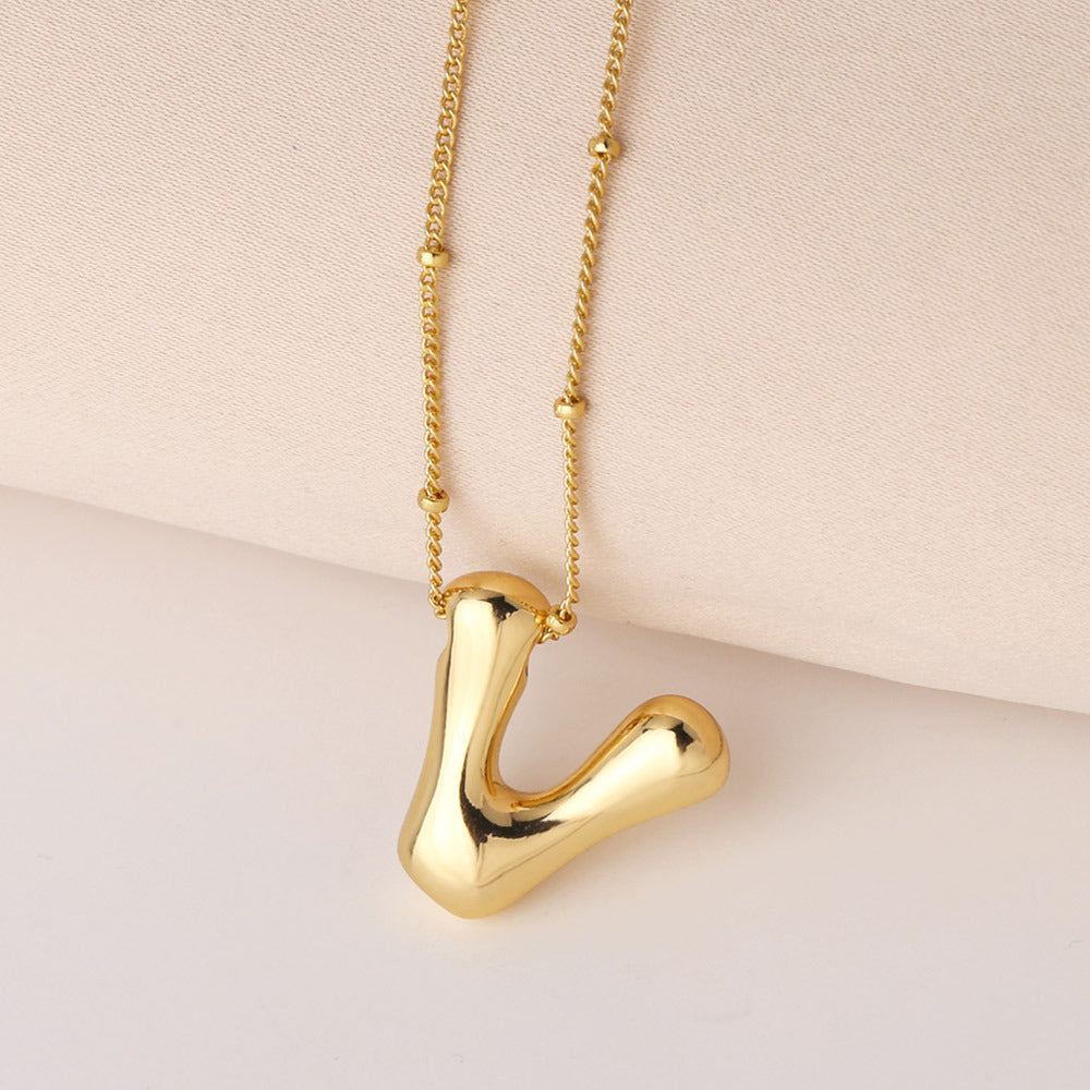 Minimalist Gold Plated Brass Letter Pendant Necklace Cable Chain Unisex Jewelry