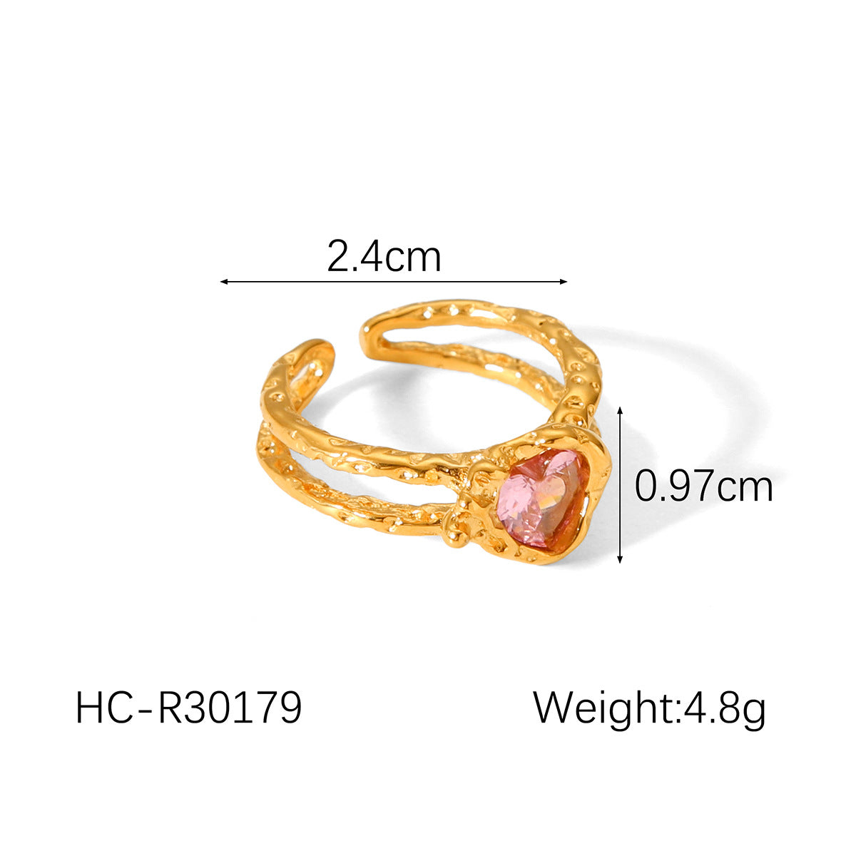 Vintage French Palace Style Hammered Texture Stainless Steel Ring with Zircon Inlay Moonstone Accent for Women