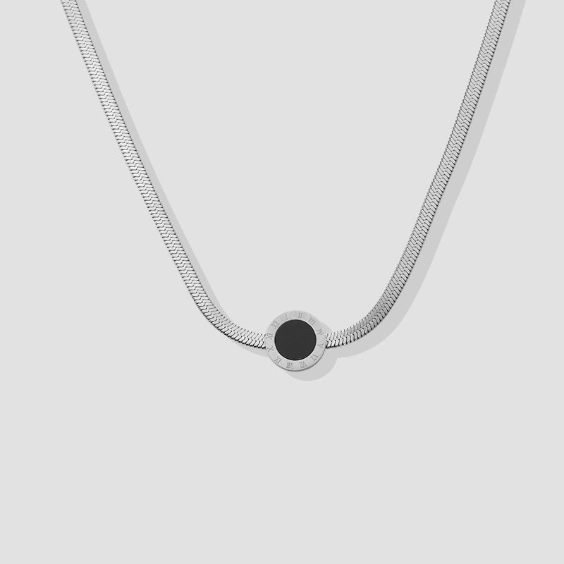 Minimalist Geometric Titanium Steel Snake Chain Necklace with Roman Numeral Pendant for Women