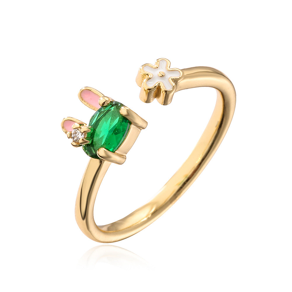 Anello a coniglio geometrico in rame placcato oro 18 carati con intarsio di zirconi per donna