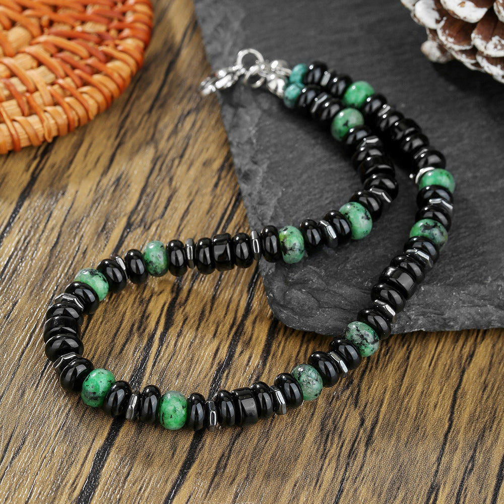 Minimalist Geometric Titanium Steel Beaded Anklet Black Hematite African Turquoise Summer Beach Style