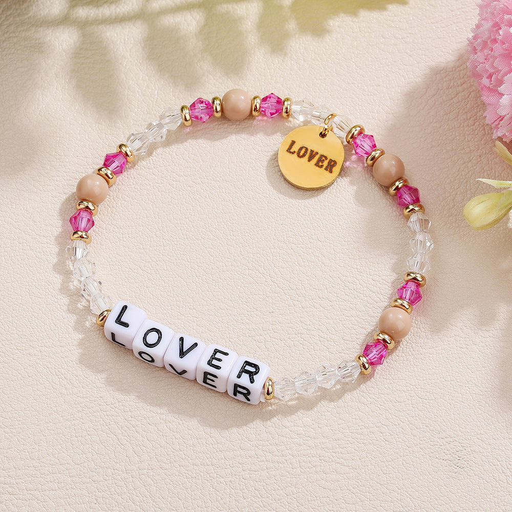 Sweet Acrylic Letter Charm Bar Bracelet for Women DIY Name Beaded Hand Jewelry