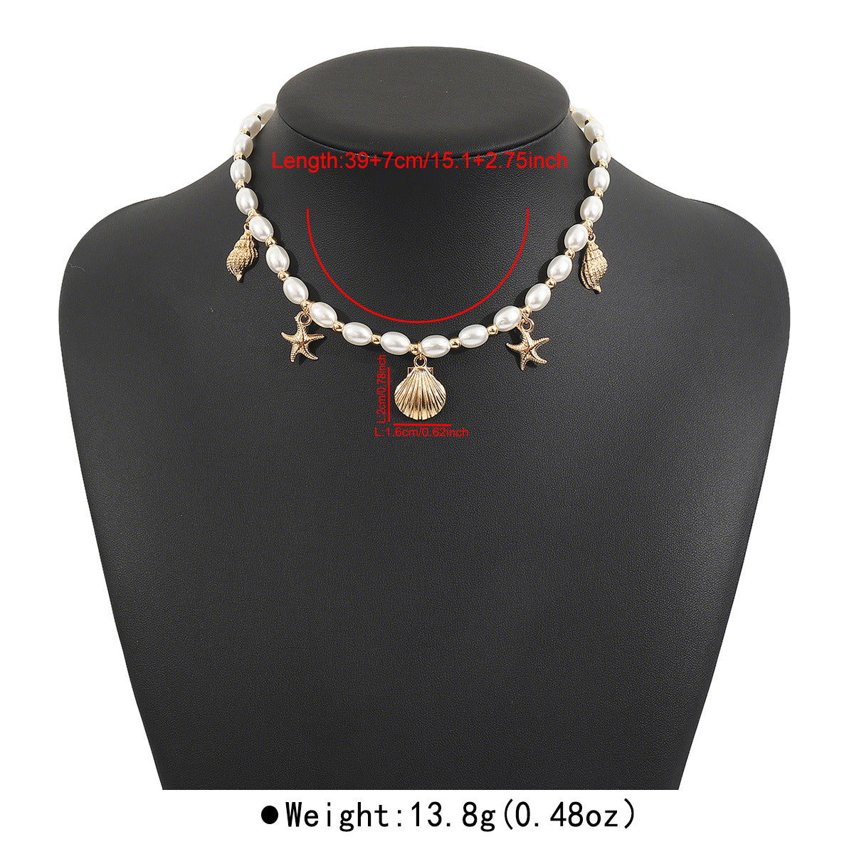 Collar con colgante de conchas marinas y estrellas de mar estilo vacaciones con perlas de imitación en cadena de perlas para mujer
