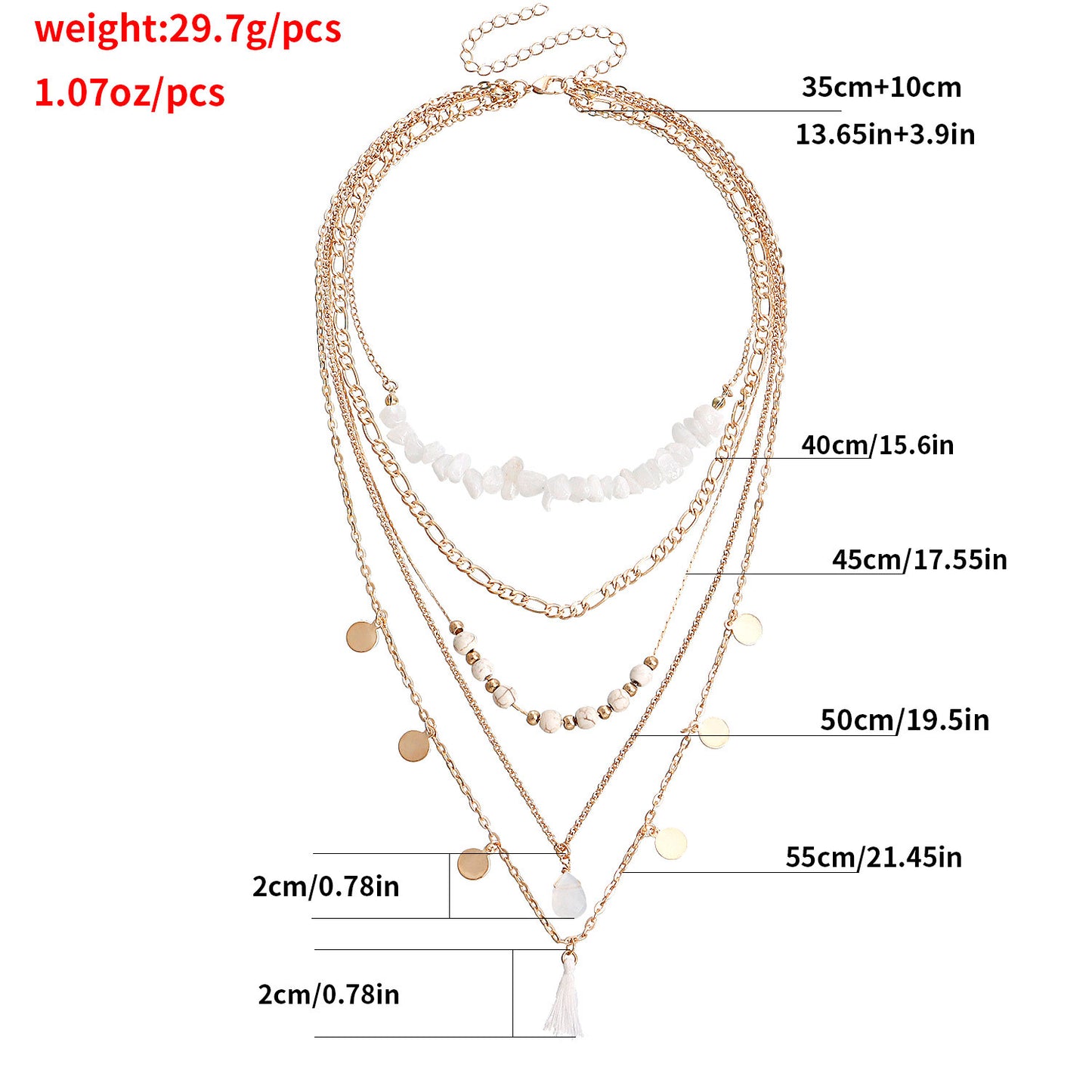 Vintage Multi-Layer Turquoise Pendant Necklace for Women with Geometric Alloy Discs and Fringe Details