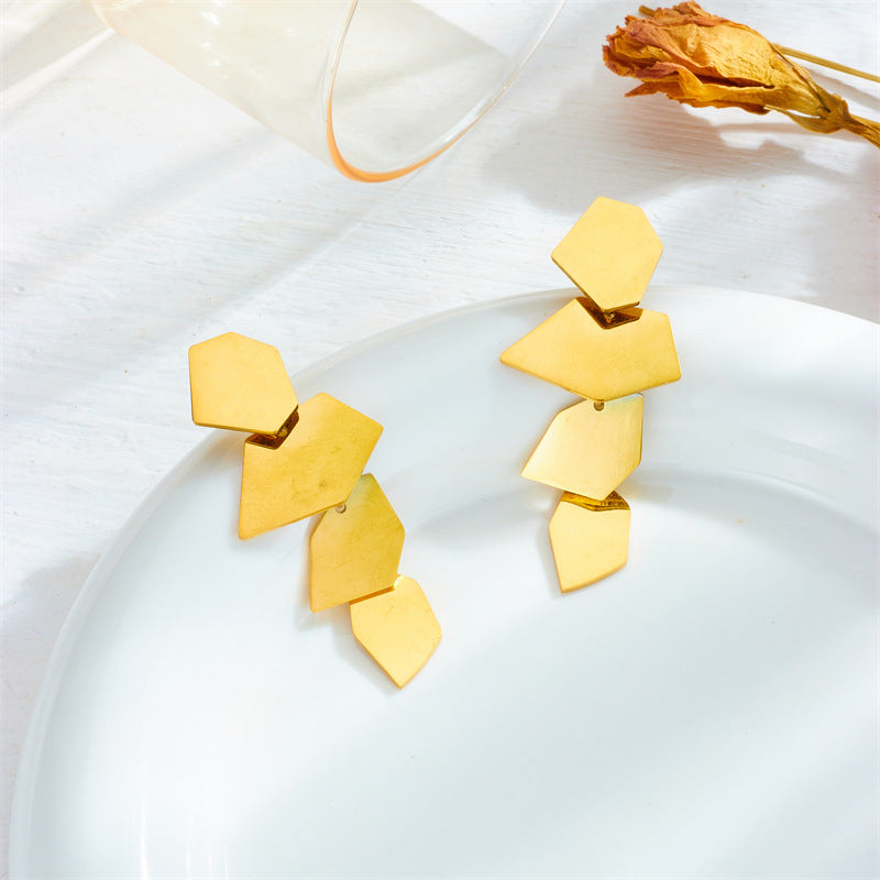 Fashionable Geometric Irregular Square Polished Titanium Steel Pendant Earrings for Women