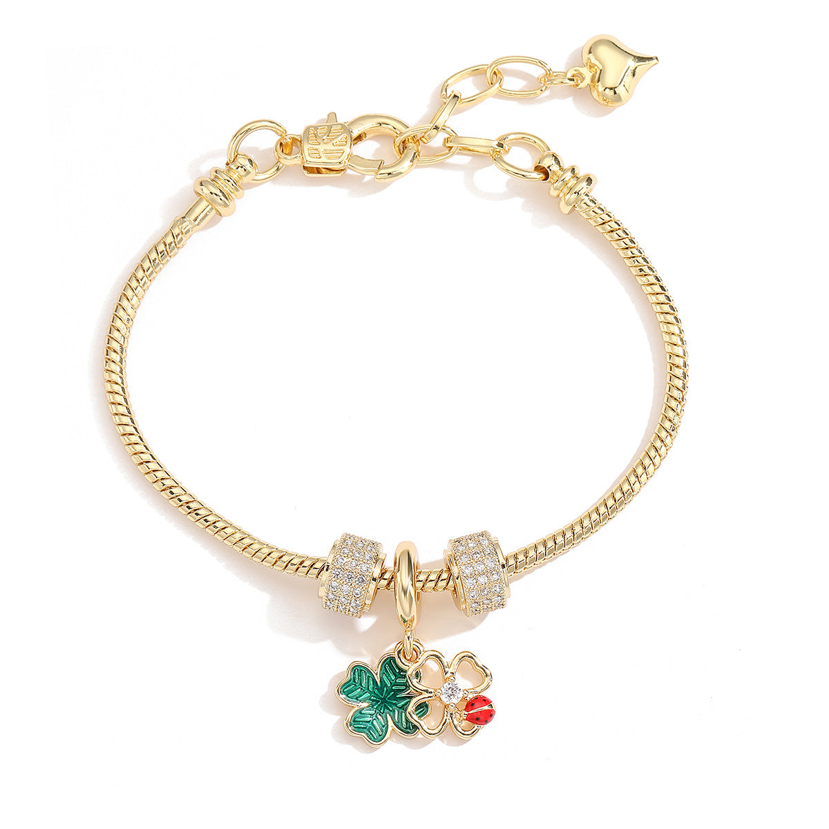 Fashion-Forward Heart and Floral Pendant Bracelet for Women in Copper with 18K Gold Plating and Zircon Inlay